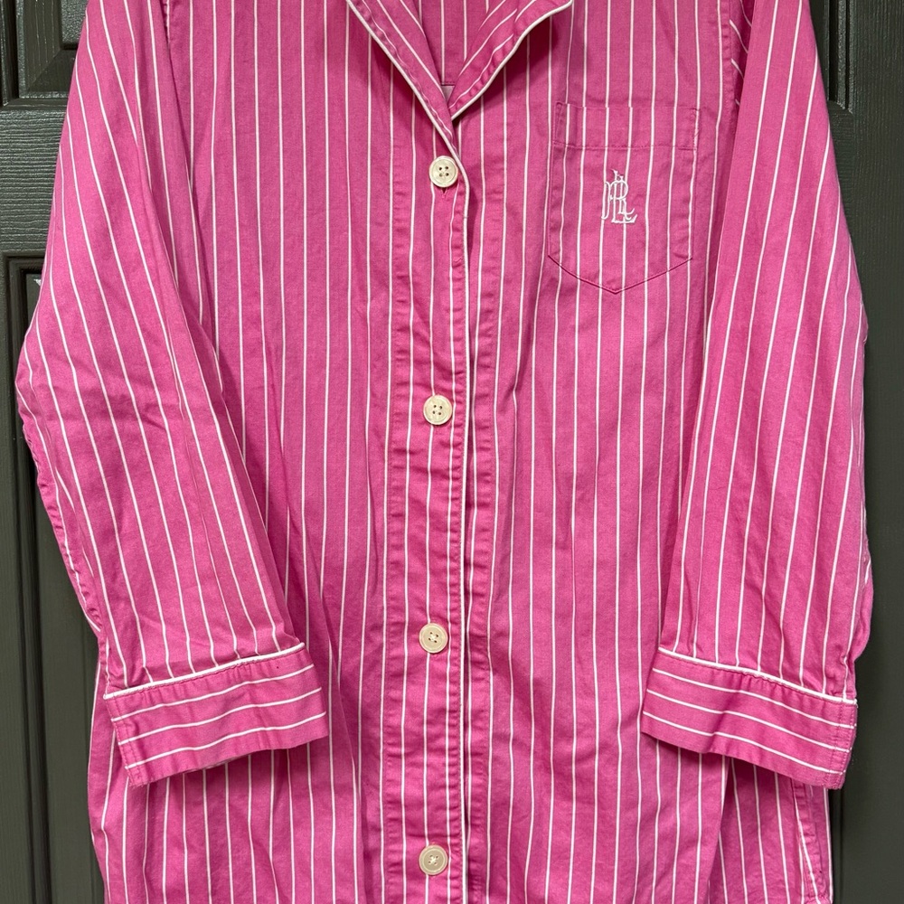 Lauren Ralph Lauren Pink Striped Button Down Nightshirt
